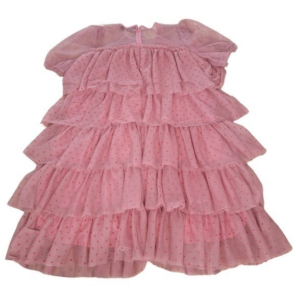 Halogen x Atlantic-Pacific Tiered Flock‎ Mesh Dress Mauve/Red size Large Flirty - Picture 3 of 9